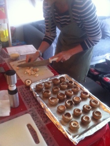 Téa working on "Les Champignons Farcis" (Stuffed Mushrooms) 